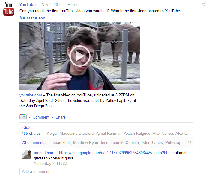 YouTube Google+ Page