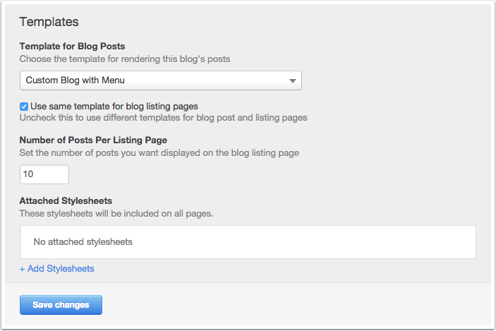 Blog template settings