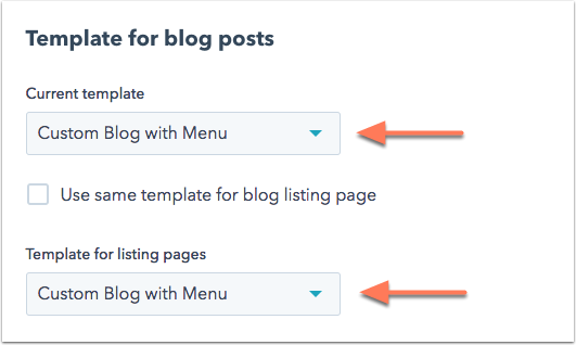 Blog template selection