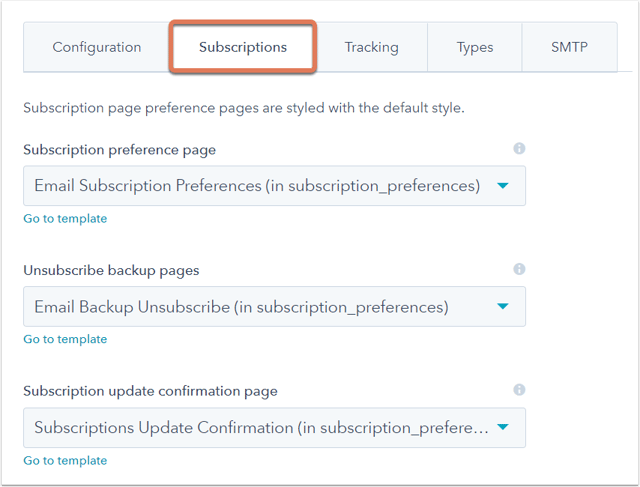 Selecting email subscription templates