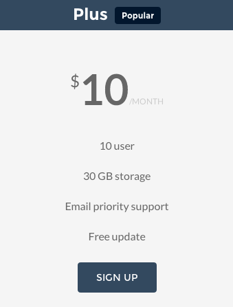 Pricing table