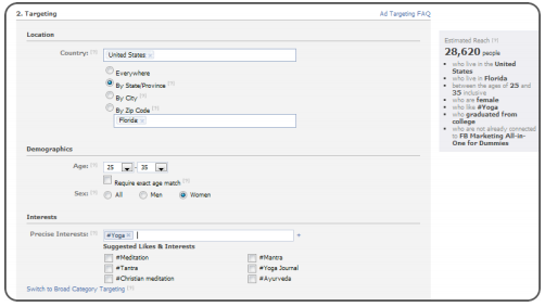 Facebook's interface for targeting ads.