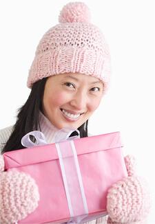 Girl with Present in Knitted Apparel Imported from China