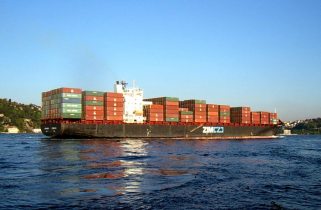 Big cargo ship port congestion