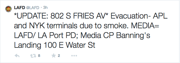 LAFD Fire @ Port of L.A. Twitter Update