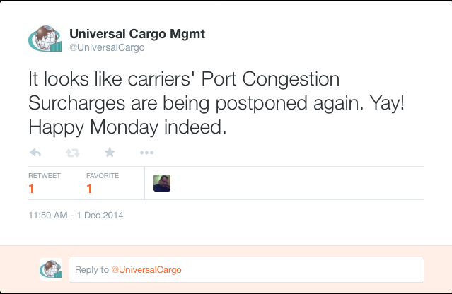 Port Congestion Surcharges Postponed