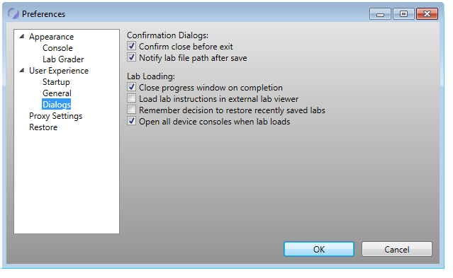 network simulator preferences settings