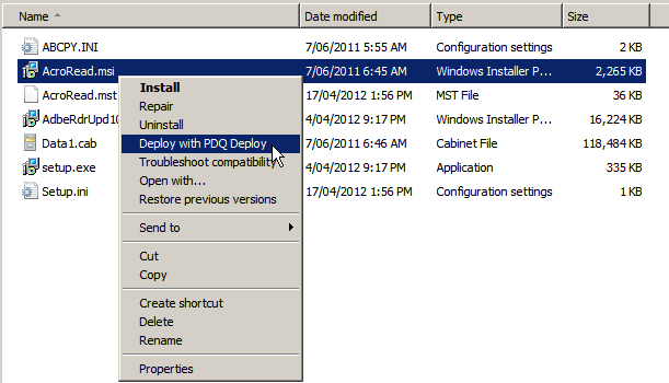 PDQ Deploy will open and populate the "Installer" window. We assume that you are deploying Reader using a customzied MST that you created with the wizard.