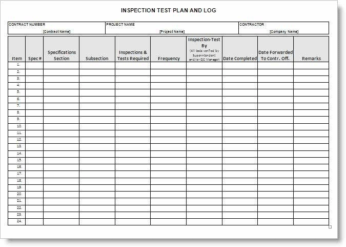 inspection test plan form