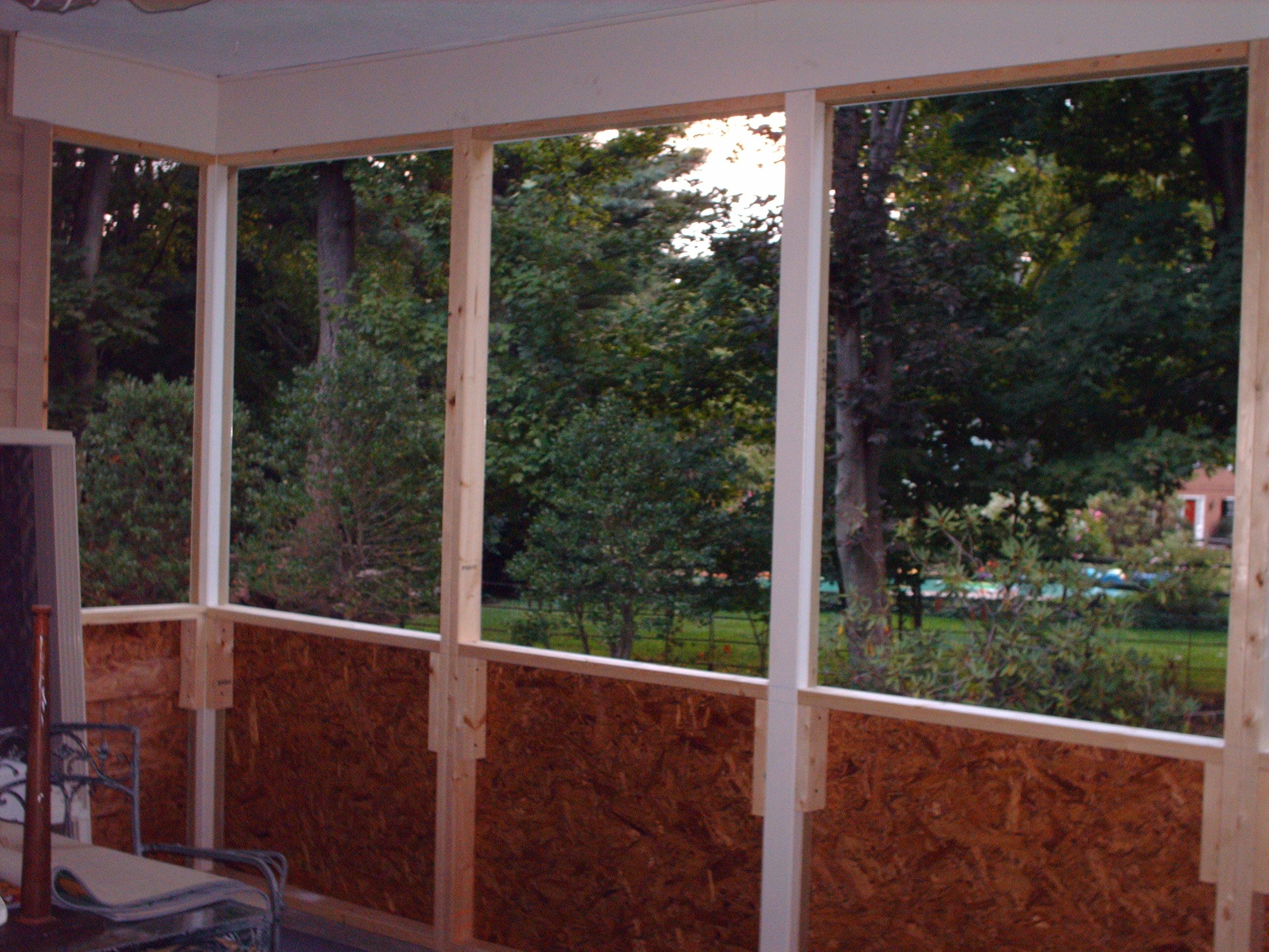 Closed bottom of original full screen walls with a knee wall | Porch