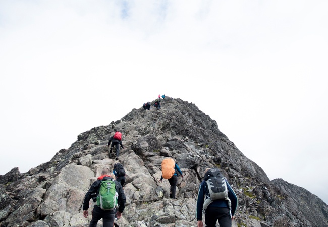 climbing a mountain