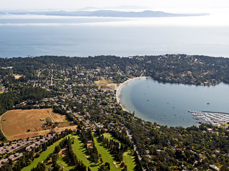 An aerial view of Uplands Golf Club and Cadboro Bay. Image: Shutterstock An aerial view of Uplands Golf Club and Cadboro Bay. Image: Shutterstock