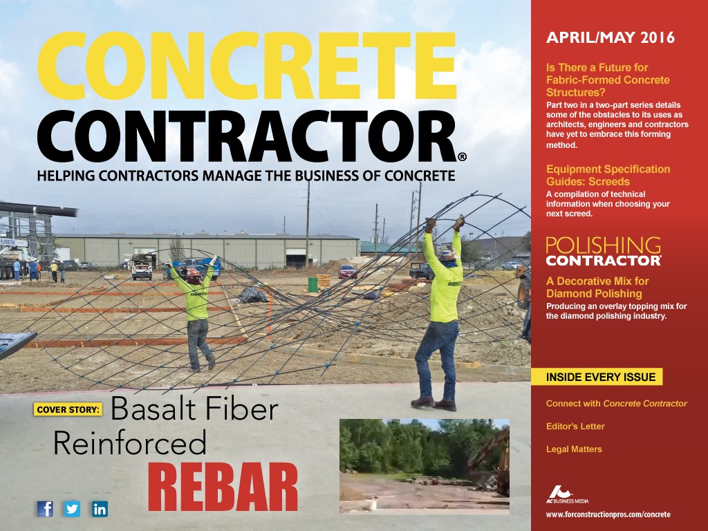 GatorBar featured on cover of Concrete Contractor magazine April/May