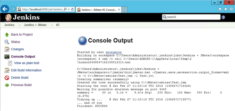 Jenkins continuous integration Console Output