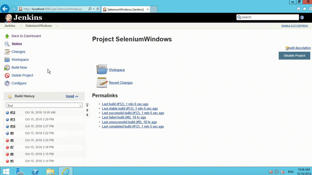 Test Project execution on a Jenkins node running as a Windows service