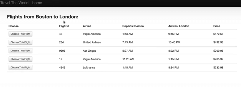 Searching and choosing a flight as part of this JMeter tutorial.