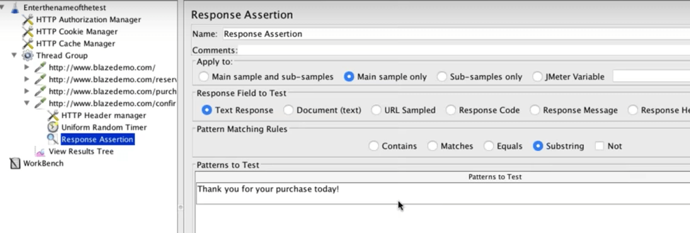 response assertion on jmeter