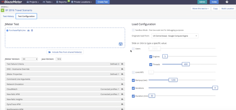 configure load test on blazemeter