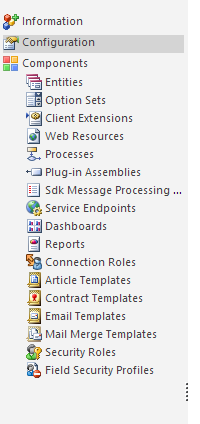 Configuration menu in CRM