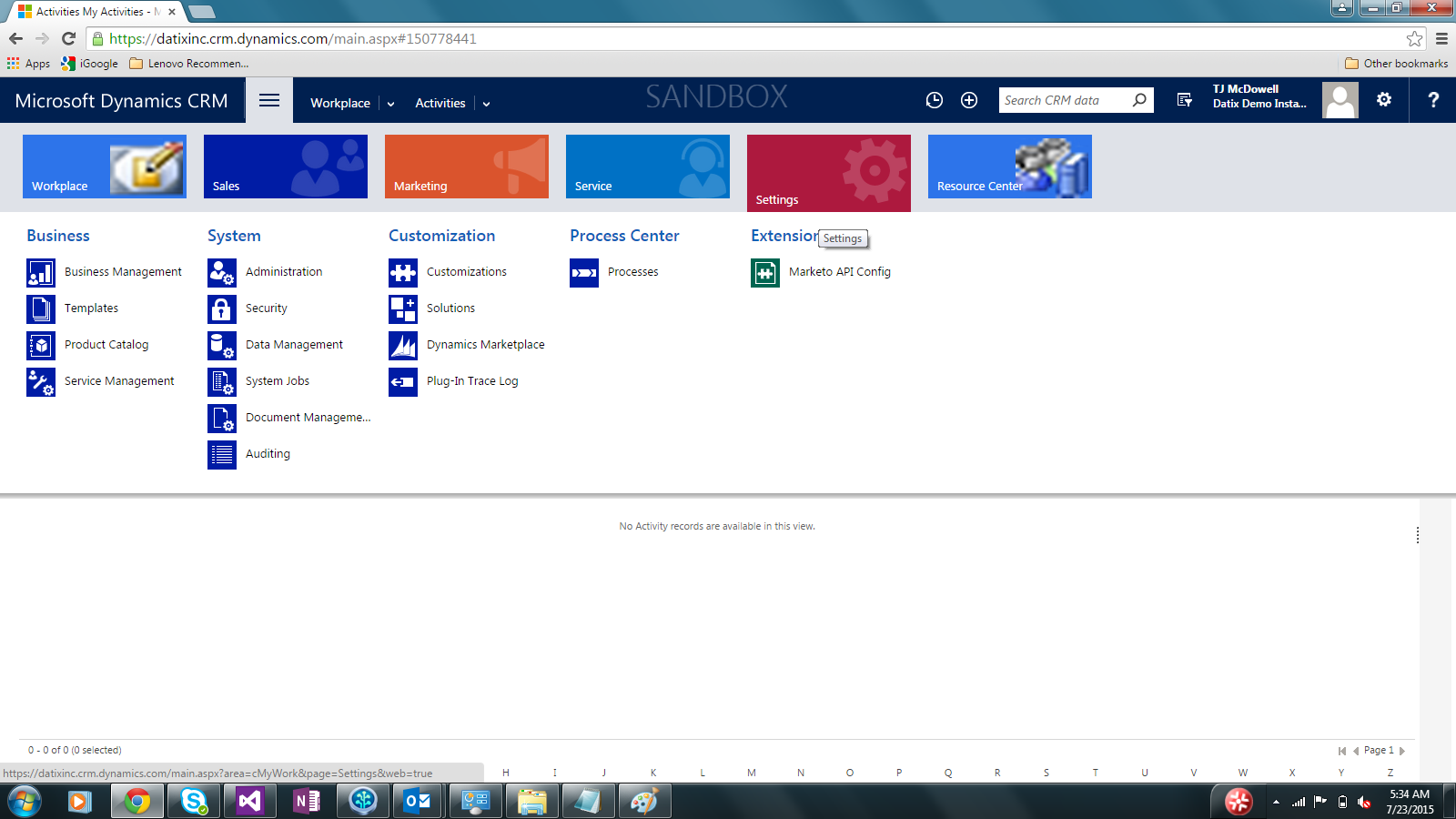 dynamics crm settings