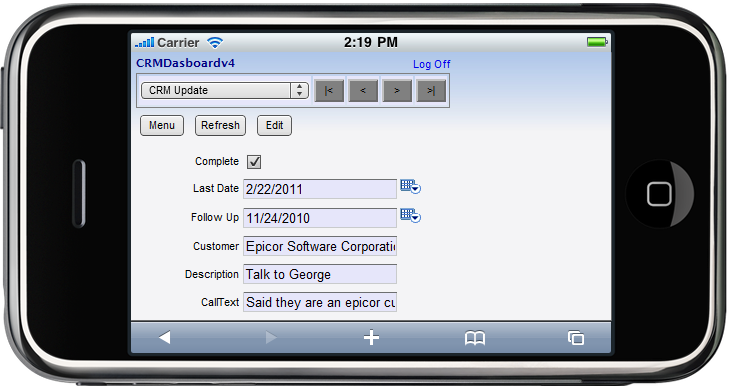 Epicor Mobile CRM Update Call
