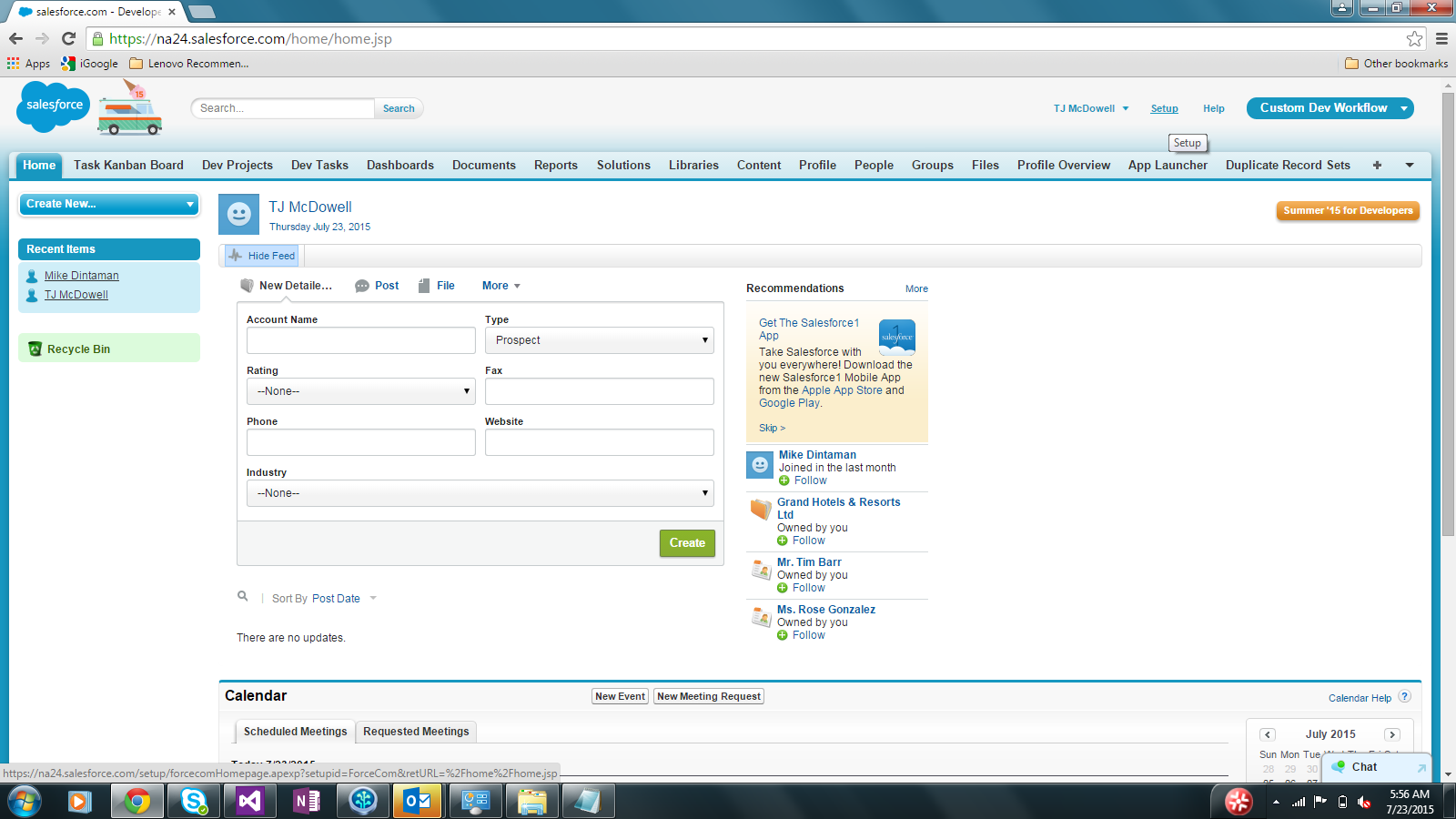 salesforce and dynamics development salesforce1