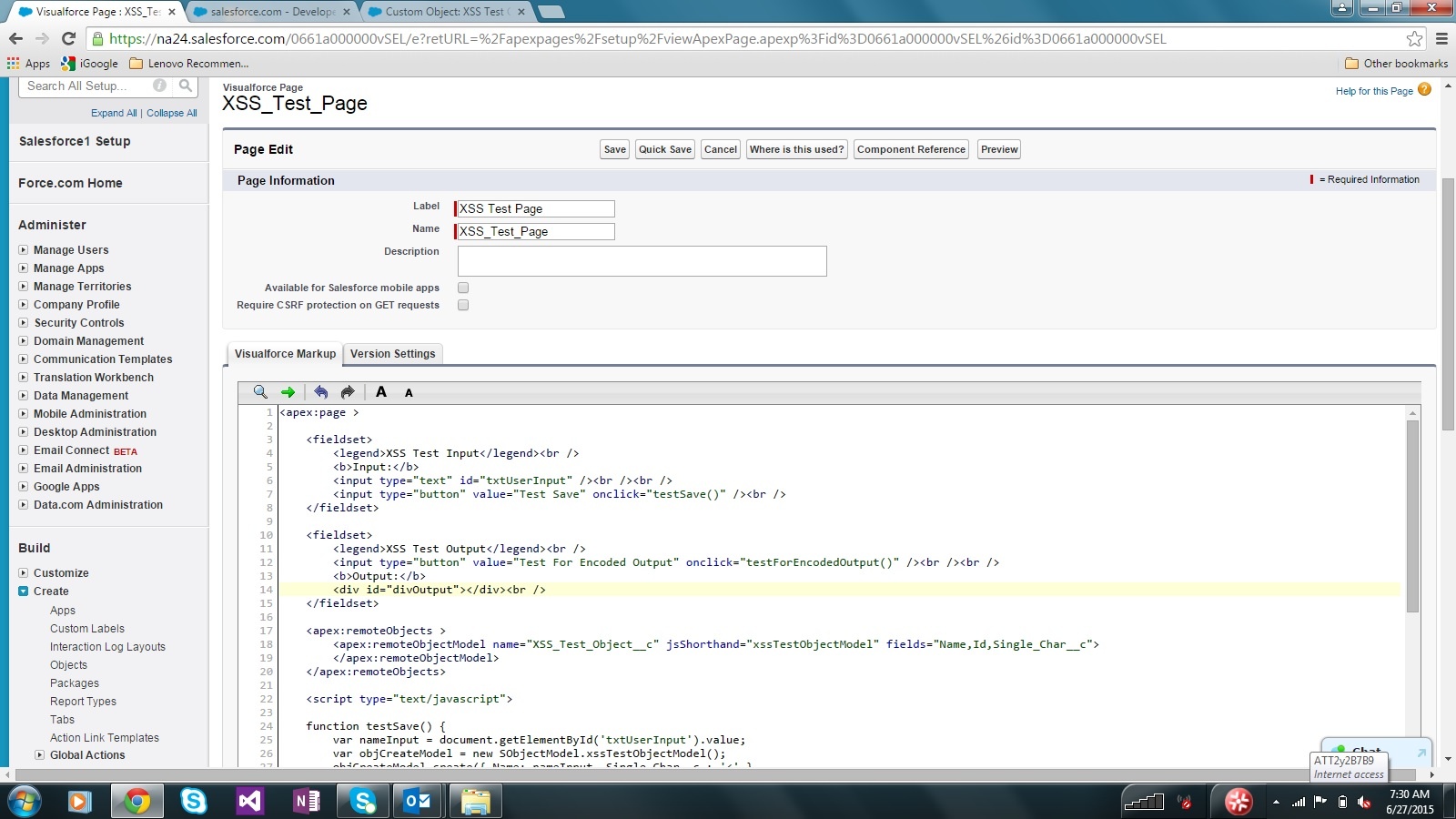 Salesforce XSS Test Page Source