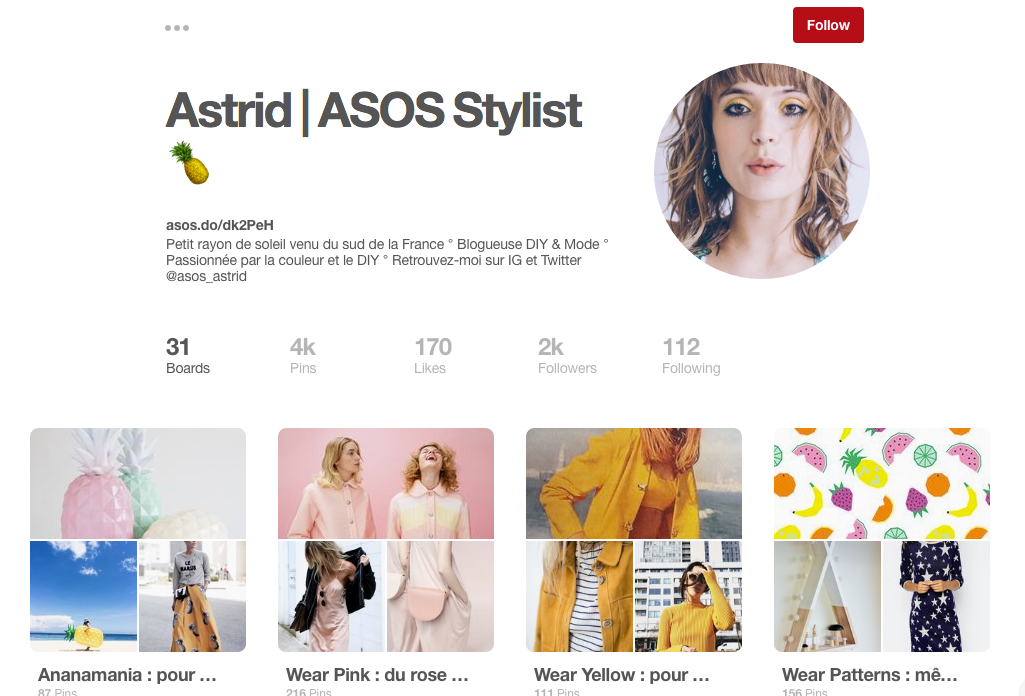 Pinterest ecommerce influencer ASOS Astrid 