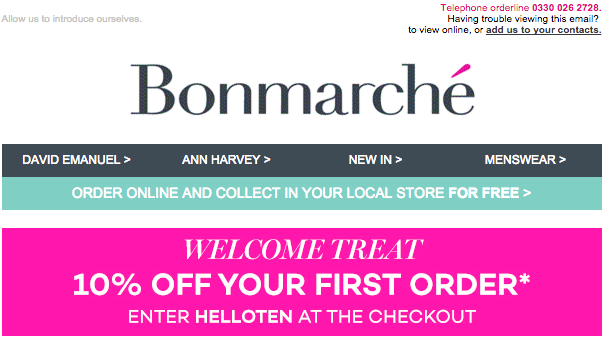 Bonmarché welcome email 