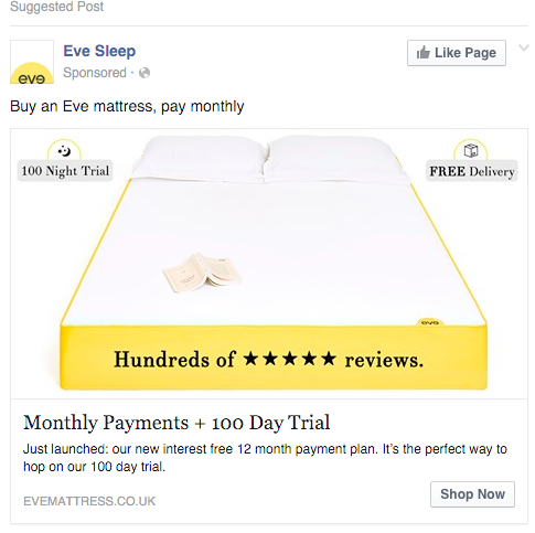 Eve Sleep Facebook marketing best practices 