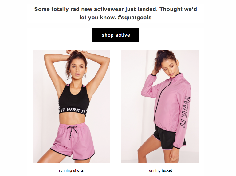 Example tone of voice ecommerce from Missguided