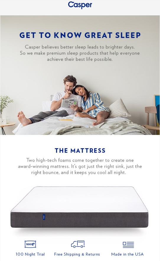 Casper online mattress company email marketing 