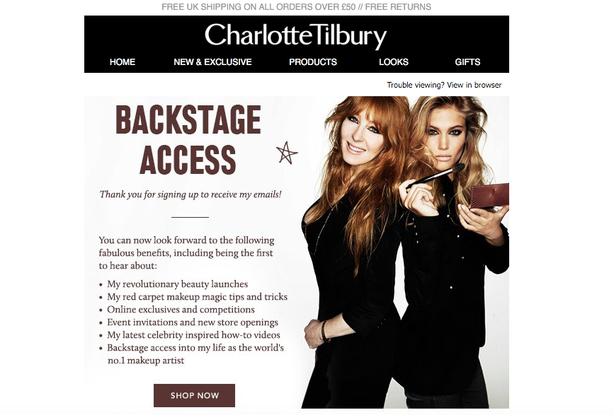 Charlotte Tilbury ecommerce welcome email