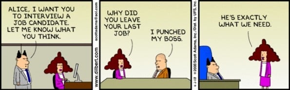 Cartoon jobinterview punched boss