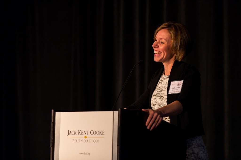 Natalie welcoming Cooke Scholar Alumni attendees