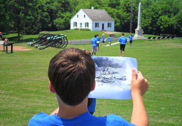 A student matches historical image with its location