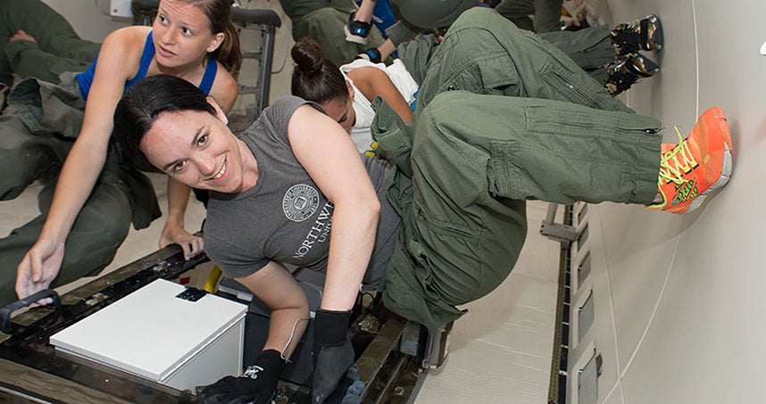 Krysti Scotti in microgravity. Image: Northwestern University | http://www.mccormick.northwestern.edu