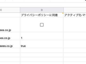 チェックボックス、trueを表す1、trueの文字列 これらは全てエラーになる