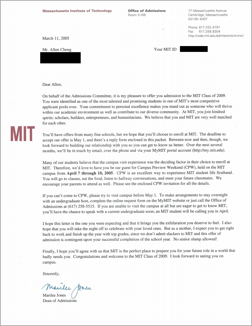 Example Letters To Reject Offer Of Admissions To College 120