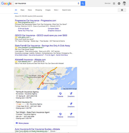 Google Removed Side Ads for keyword car insurance
