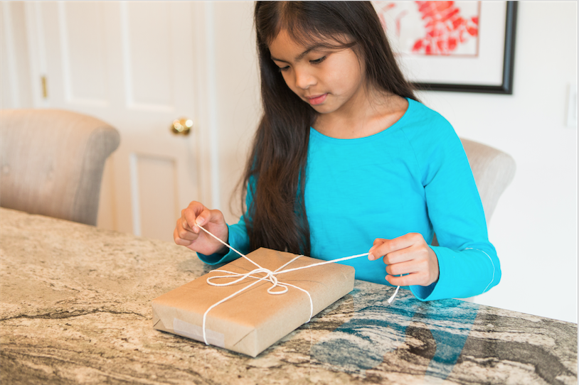 autistic girl sequencing tying package