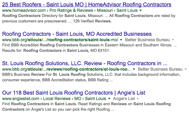 Google search st louis roofing company reviews