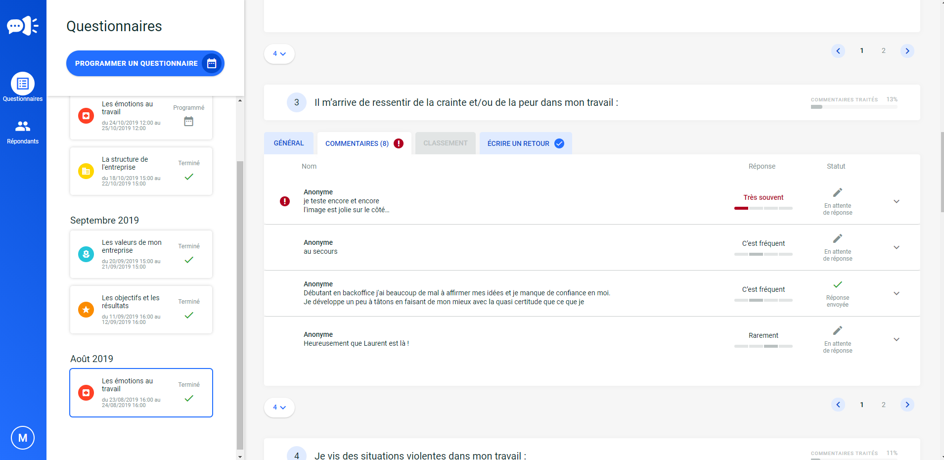 Ecran de résultat de l'application SpeakUp