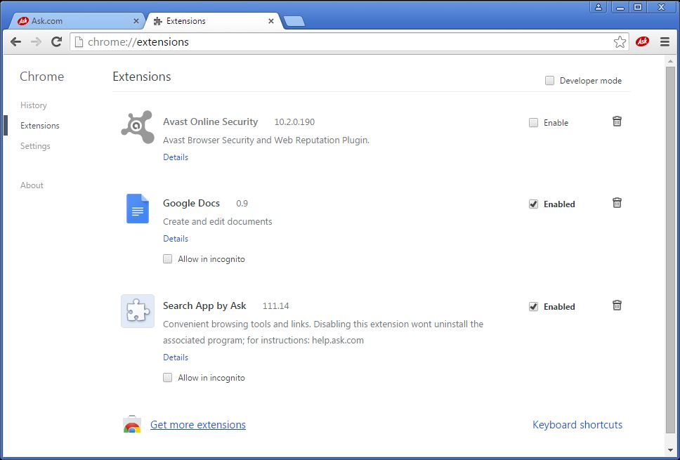 How to remove Ask toolbar from your Chrome browser - step 2