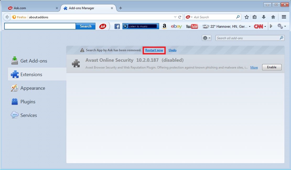 How to remove Ask toolbar from your Firefox browser - step 4