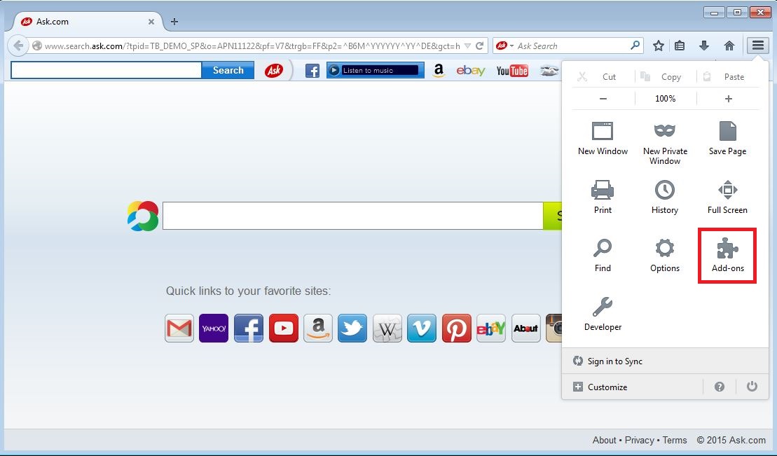 How to remove Ask toolbar from your Firefox browser - step 1