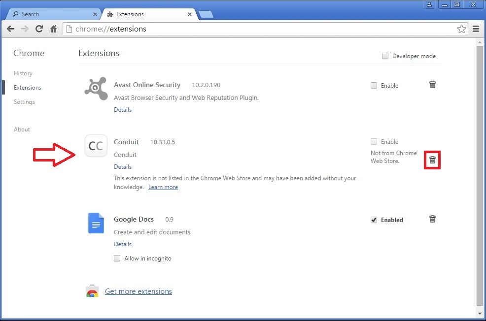 How to remove Conduit toolbar from your Chrome browser - step 3