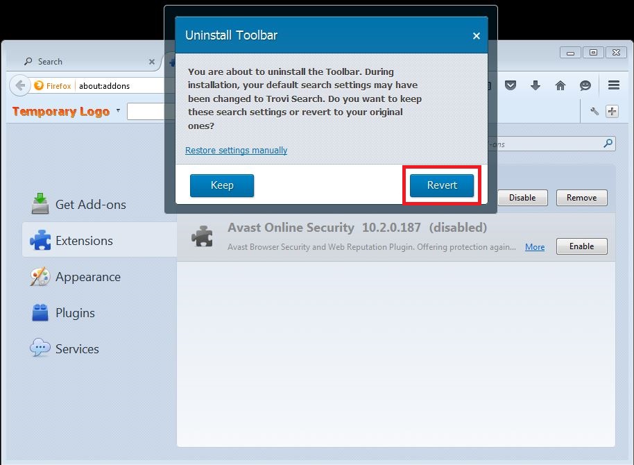 How to remove Conduit toolbar from your Firefox browser - step 4