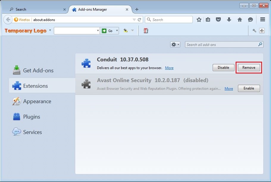 How to remove Conduit toolbar from your Firefox browser - step 3