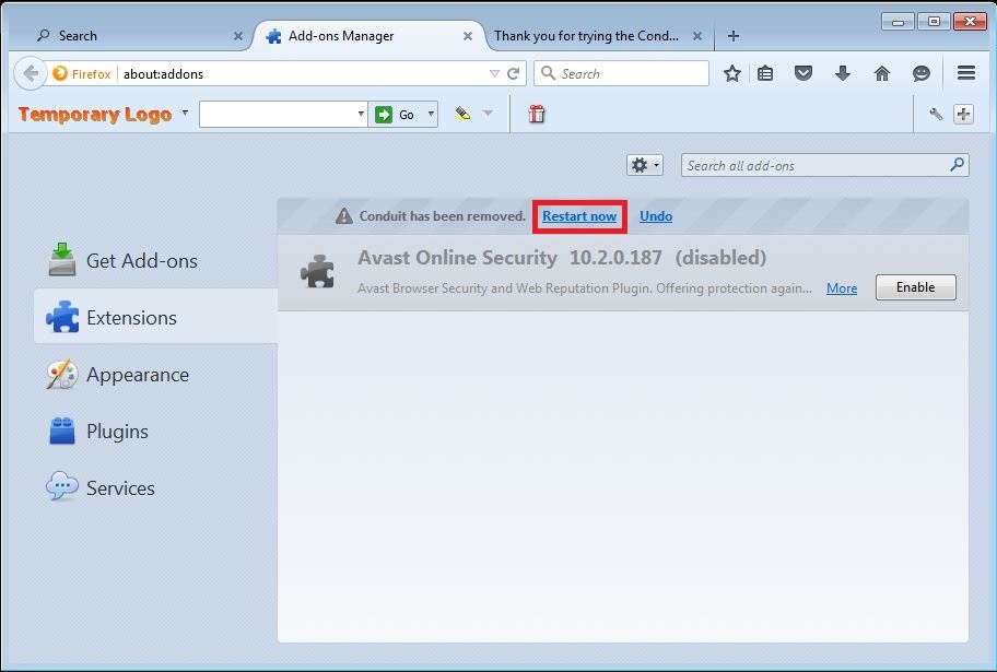 How to remove Conduit toolbar from your Firefox browser - step 5